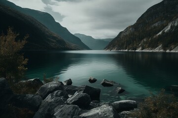 A picturesque view of a fjord landscape in Norway. Generative AI