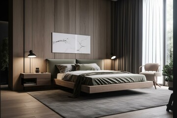 Contemporary bedroom design visual,. Generative AI