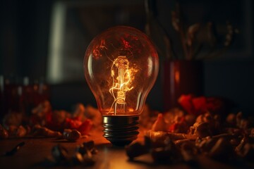 A heart-shaped lightbulb radiates love energy. Generative AI