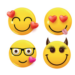 Set of 3d icon yellow color smile emoji. Set Icon Smile Emoji. Vector