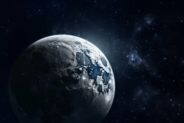 Photo sur Plexiglas Pleine Lune arbre A moon orbiting a planet amidst a starry backdrop. Generative AI