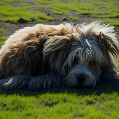 Fototapeta premium Dog enjoying the sun bath on the soft grass