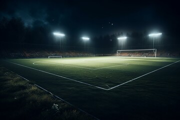 Fototapeta na wymiar Spotlit soccer field. Generative AI