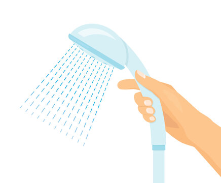 Hand Holding Shower Head With Stream Of Water- Vector Illustration