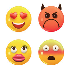 Set of 3d icon yellow color smile emoji. Set Icon Smile Emoji. Vector
