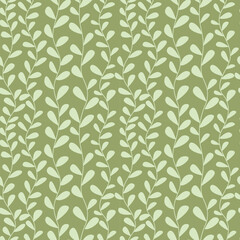 Vector vectical leaves seamless pattern. Green leaf plant seamless pattern