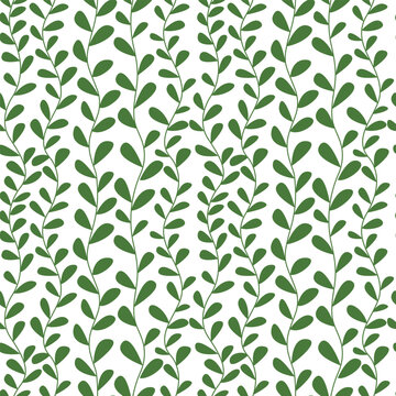 Vector vectical leaves seamless pattern. Green leaf plant seamless pattern