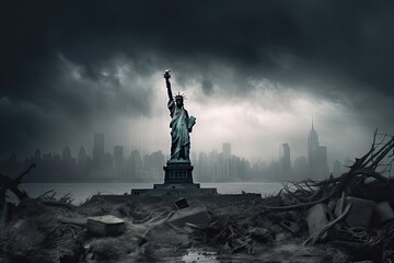 Apocalypse in New york. Fantasy concept about apocalyptic scenario created with Generative AI technology