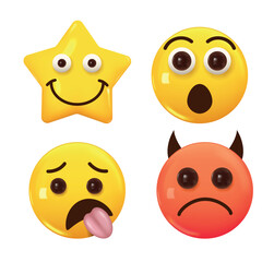 Set of 3d icon yellow color smile emoji. Set Icon Smile Emoji. Vector