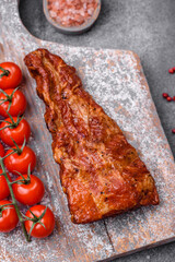 Delicious grilled or smoked pork ribs with salt, spices and herbs