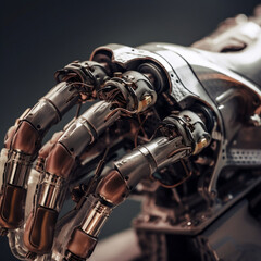 Fototapeta na wymiar A robotic hand, showcasing its intricate mechanical details and precise craftsmanship. Generative ai