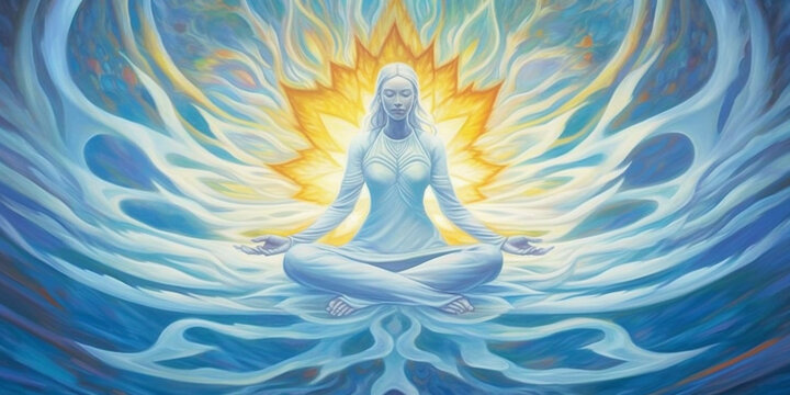 Beautiful yoga woman, chakra awakening. Yoga of enlightenment. Chakra yoga concept. AI Generative