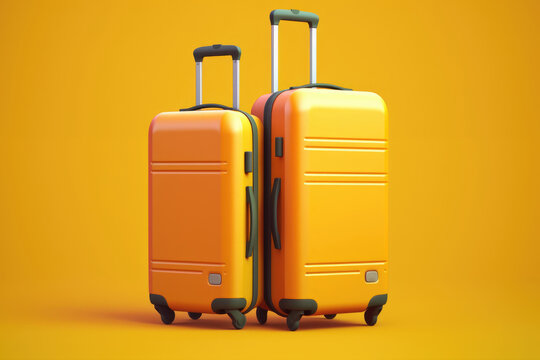 two Suitcases on a yellow background. travel abstract concept, Generative AI