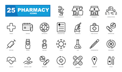 The pharmacy icon set. icons ideal for a website.