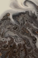 Zelfklevend Fotobehang Art flow pour oil and acrylic color painting blot. Abstract liquid swirl black texture background. © Liliia