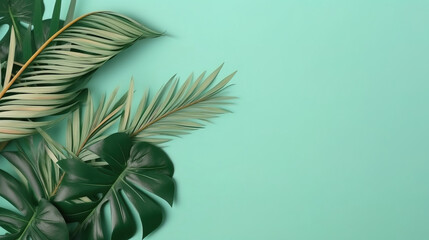 Fototapeta na wymiar minimalist background with leaves, copy space, mockup