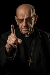 Older priest wagging finger in disapproval
