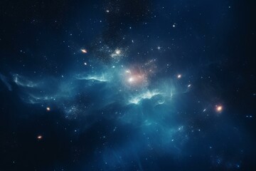 Obraz na płótnie Canvas Luminous stars amidst a blue galaxy backdrop. Illustrative. Generative AI