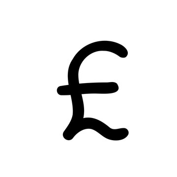 Simple currency money finance sign icon Pound Sterling. Vector illustration in hand made cartoon doodle style isolated on white background. For card, logo, decorating, banks.