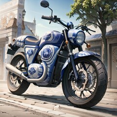 Obraz na płótnie Canvas White motorbike with blue details..Created with Generative AI