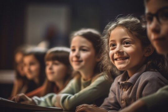 Enthusiastic students actively participate in a vibrant classroom environment, their faces alight with curiosity and a passion for learning, generative ai