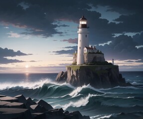 lighthouse in island in the sea.Created with Generative AI