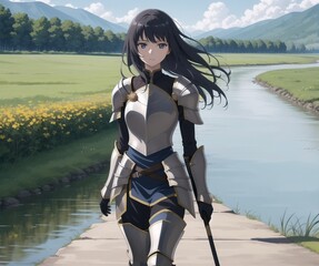 Obraz premium Knigh woman with armor.Created with Generative AI