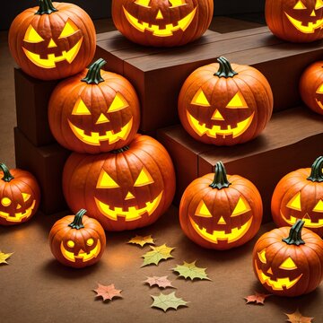 Halloween Pumpkins background .Created with Generative AI