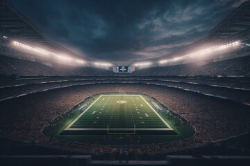 Fototapeta na wymiar A brightly illuminated stadium for American football games. Generative AI