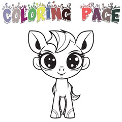 Cute Baby UniCorn In Black And White Illustration For Coloring Page And Coloring Page Kids Vector, White Background 