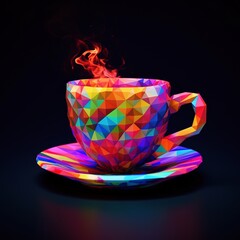 multicolored cup in low poly style. triangulation - obrazy, fototapety, plakaty