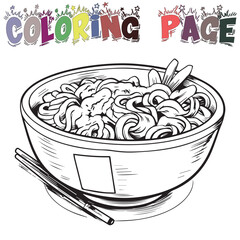 Japanese Spaghetti  In Black And White Illustration For Coloring Page And Coloring Page Kids Vector, White Background 