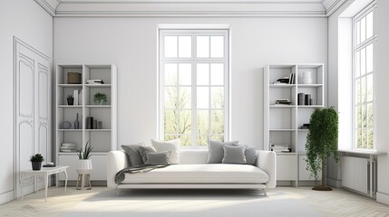 Fototapeta na wymiar 3d render of a modern white living room