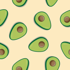 Flat style half avocado seamless pattern, vector illustration.