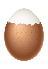 partially peeled egg, boiled egg with half peeled shell, illustration on white background