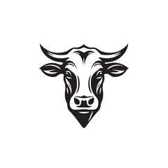 Cow for an icon or symbol isolated, black and white. 2d vector illustration in logo style.