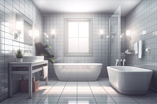 Interior of a bathroom Modern bathroom or restroom objects realistic bathroom background. Generative AI