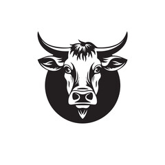 Cow for an icon or symbol isolated, black and white. 2d vector illustration in logo style.