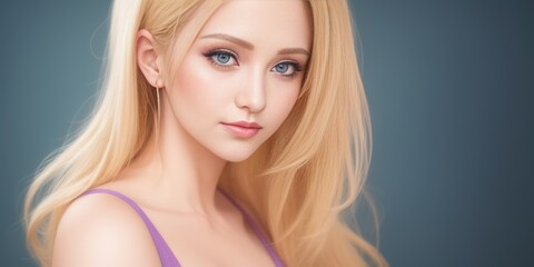 Naklejka premium Beautiful sexy woman with blond hair and in a green top poses for a picture with a green background for party office clothes organic natural dress green background makeup lady. Generative AI