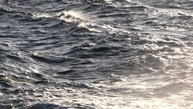 Waves in the Baltic Sea close up in sunset light. The Baltic Sea - view from a ferry
