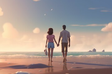 couple on the beach - Illustration created with generative ai