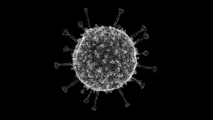 3D Virus on black background. Microscope virus close up. Medical concept. For title, text, presentation. 3d animation.