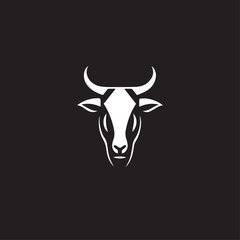 Cow for an icon or symbol isolated, black and white. 2d vector illustration in logo style.