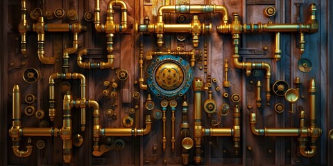 Fototapeta premium AI Generated. AI Generative. Steampunk vintage retro old pipes system. Graphic Art