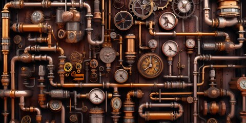 Fototapeta premium AI Generated. AI Generative. Steampunk vintage retro old pipes system. Graphic Art