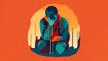 Depressed sad man thinking over problems. Bankruptcy, loss, crisis, burnout syndrome, relationship trouble concept,  Created using generative AI tools.