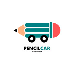 Pencil car vector logo template. This design use tire symbol. Suitable for eduation.