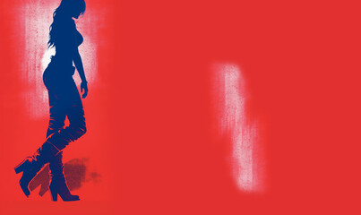 Art Poster: Silhouette of a Woman on a Red Background. generative AI,