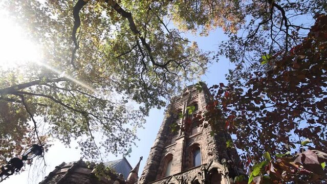 Beautiful wide angle view at Saint Augustine Roman Catholic Church in Park Slope, Brooklyn, New York. 