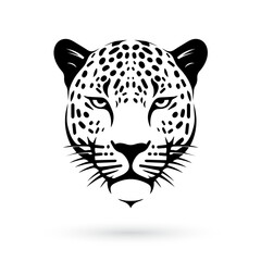 Stylized dark leopard head design on white background, in the style of a tattoo-inspired look